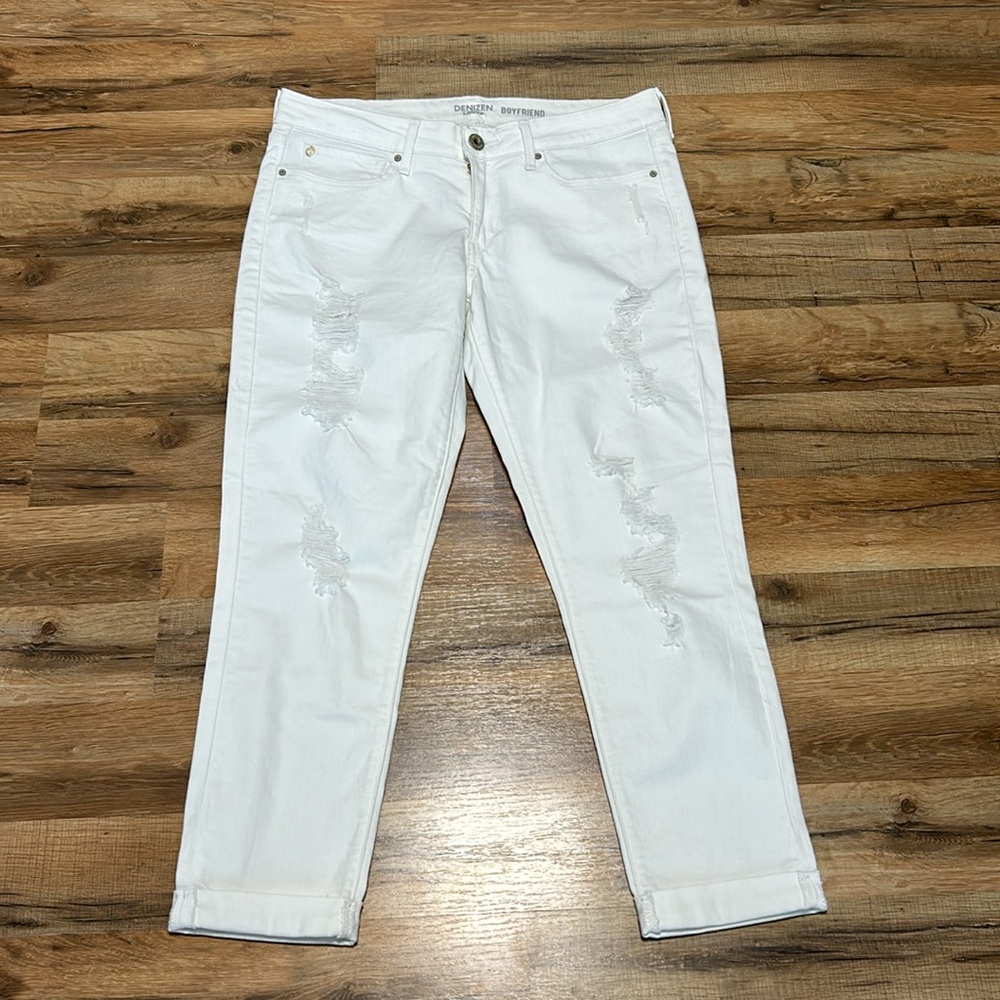 DENIZEN BY LEVIS WOMENS MIDRISE BOYFRIEND JEANS ANKLE WHITE DISTRESSED Sz 11 W30